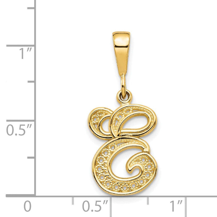 Lovely Rita's Pendants & Charms 14K Yellow GoldFancy Filigree Script Design Letter E Initial Pendant