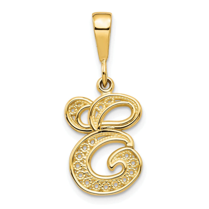 Lovely Rita's Pendants & Charms 14K Yellow GoldFancy Filigree Script Design Letter E Initial Pendant