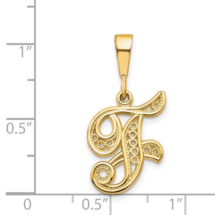 Lovely Rita's Pendants & Charms 14K Yellow GoldFancy Filigree Script Design Letter F Initial Pendant