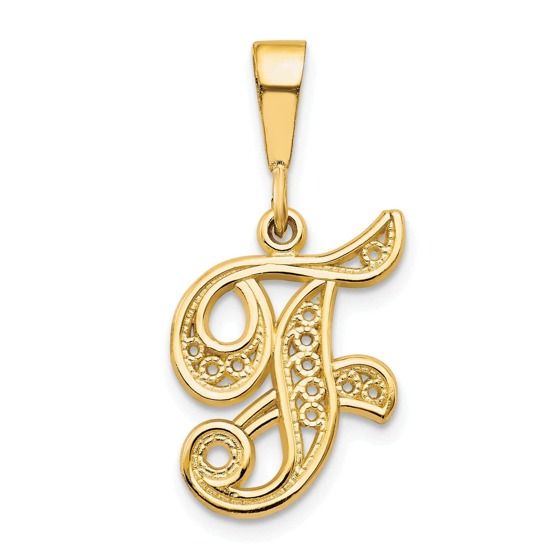 Lovely Rita's Pendants & Charms 14K Yellow GoldFancy Filigree Script Design Letter F Initial Pendant