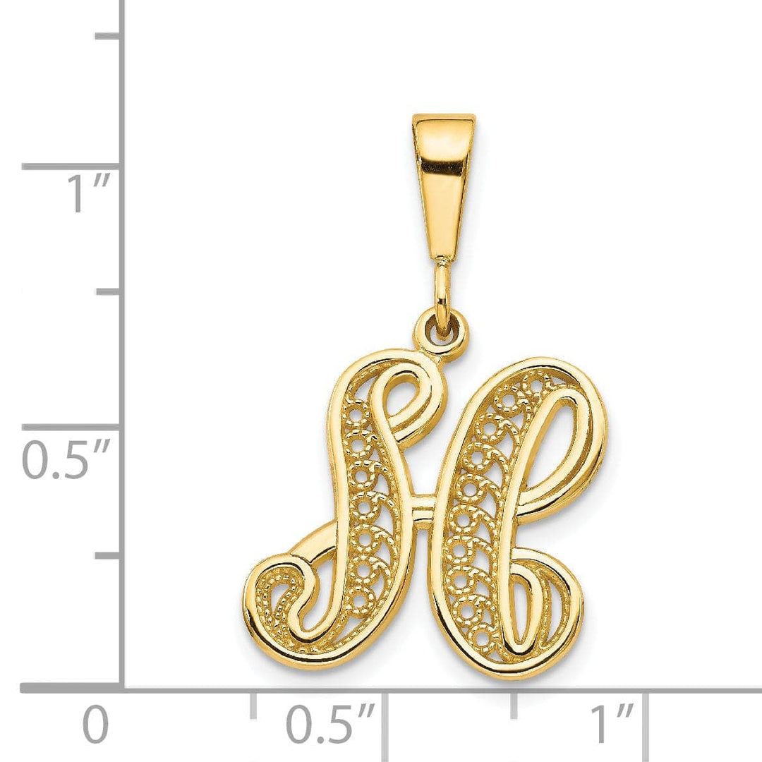 Lovely Rita's Pendants & Charms 14K Yellow GoldFancy Filigree Script Design Letter H Initial Pendant