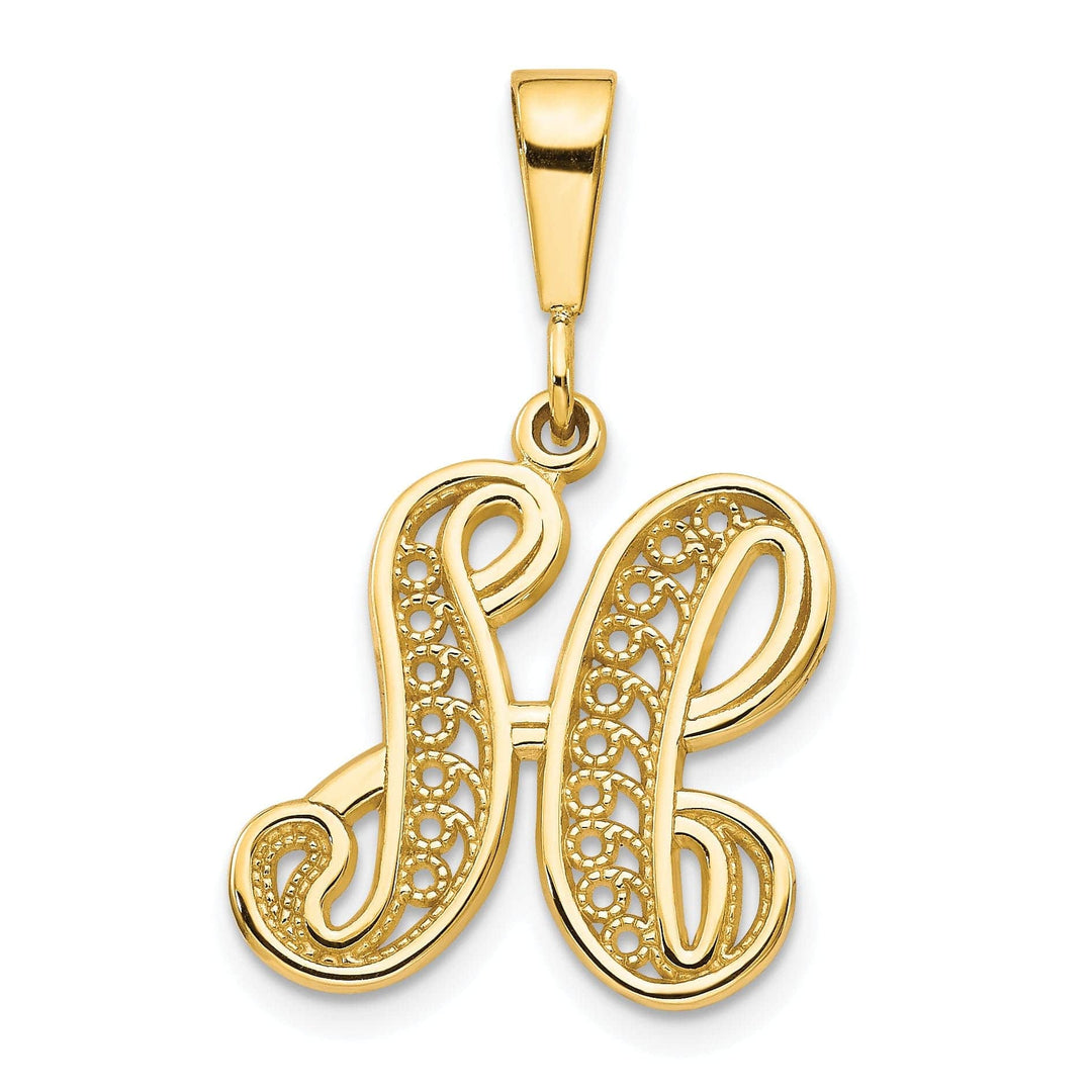 Lovely Rita's Pendants & Charms 14K Yellow GoldFancy Filigree Script Design Letter H Initial Pendant