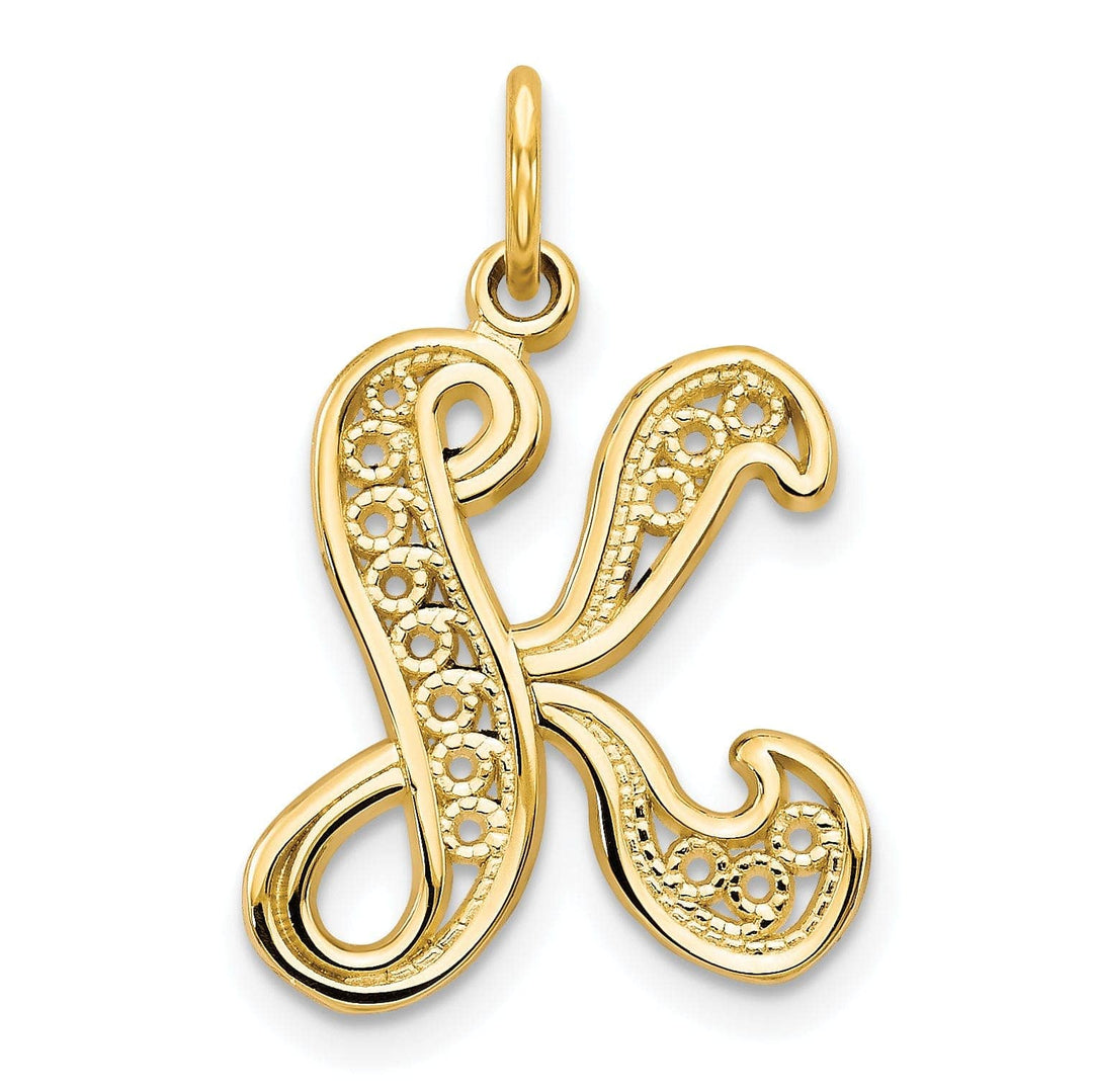 Lovely Rita's Pendants & Charms 14K Yellow GoldFancy Filigree Script Design Letter K Initial Pendant