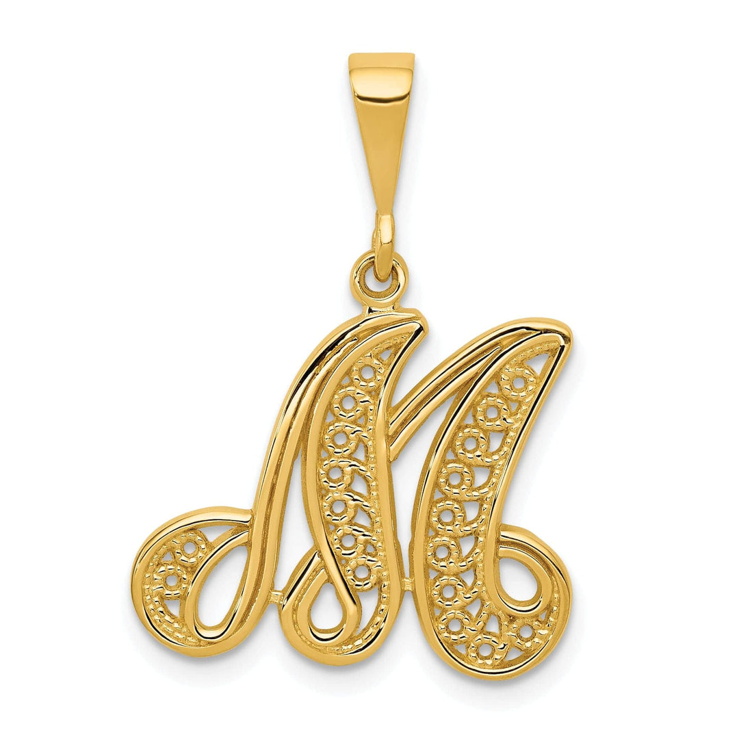 Lovely Rita's Pendants & Charms 14K Yellow GoldFancy Filigree Script Design Letter M Initial Pendant