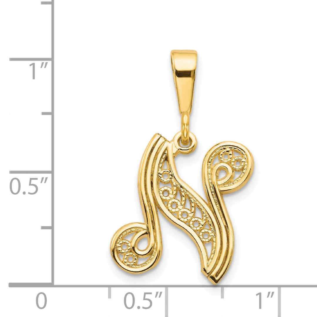 Lovely Rita's Pendants & Charms 14K Yellow GoldFancy Filigree Script Design Letter N Initial Pendant