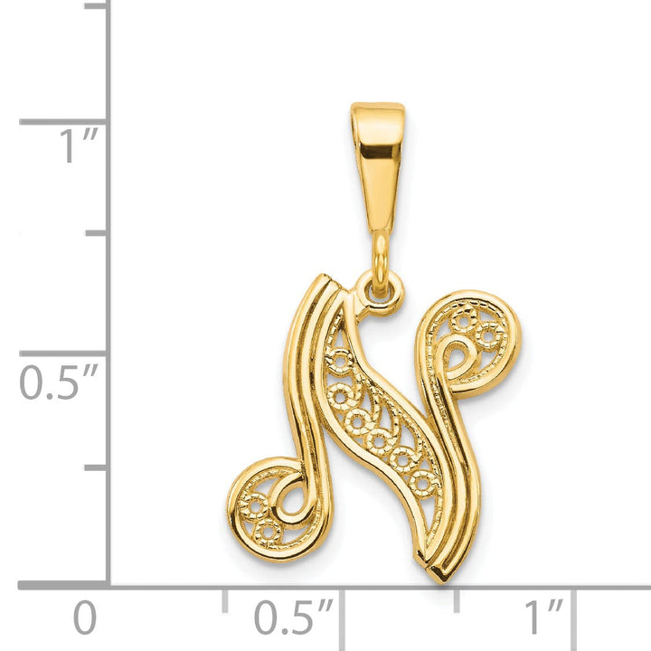 Lovely Rita's Pendants & Charms 14K Yellow GoldFancy Filigree Script Design Letter N Initial Pendant