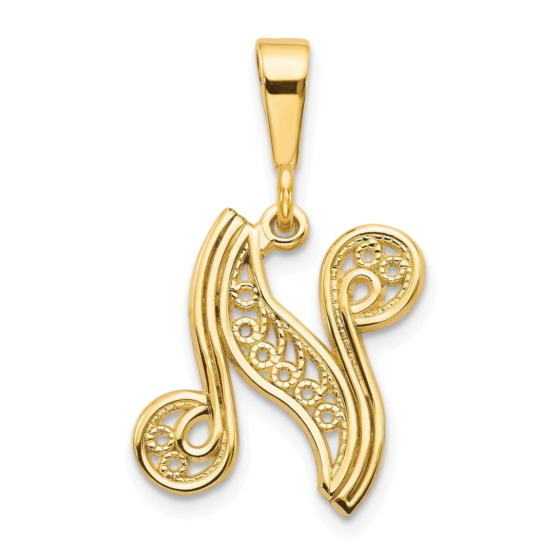 Lovely Rita's Pendants & Charms 14K Yellow GoldFancy Filigree Script Design Letter N Initial Pendant
