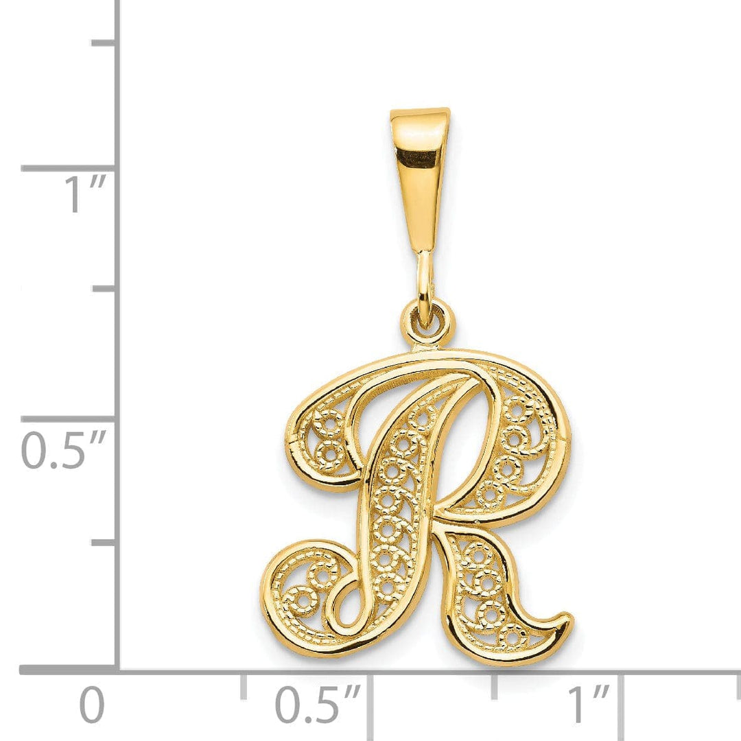 Lovely Rita's Pendants & Charms 14K Yellow GoldFancy Filigree Script Design Letter R Initial Pendant