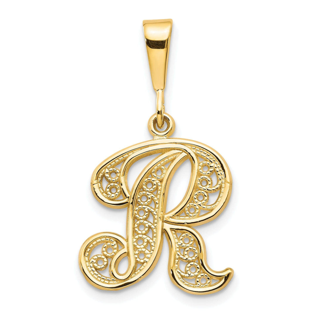 Lovely Rita's Pendants & Charms 14K Yellow GoldFancy Filigree Script Design Letter R Initial Pendant