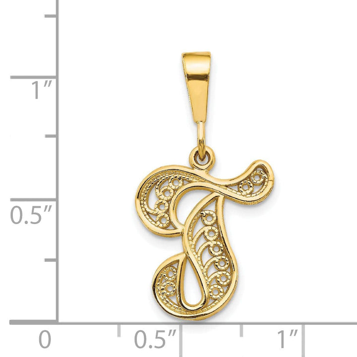 Lovely Rita's Pendants & Charms 14K Yellow GoldFancy Filigree Script Design Letter T Initial Pendant