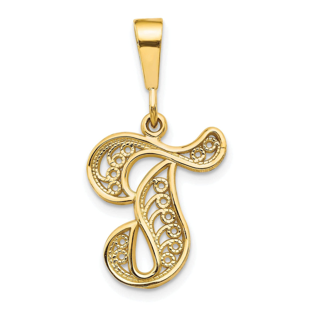 Lovely Rita's Pendants & Charms 14K Yellow GoldFancy Filigree Script Design Letter T Initial Pendant