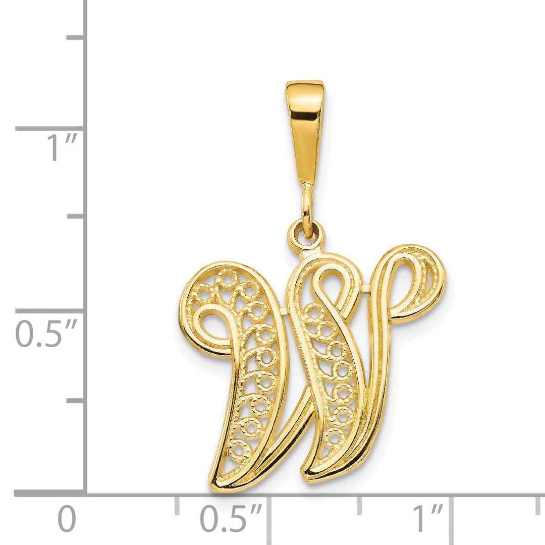 Lovely Rita's Pendants & Charms 14K Yellow GoldFancy Filigree Script Design Letter W Initial Pendant