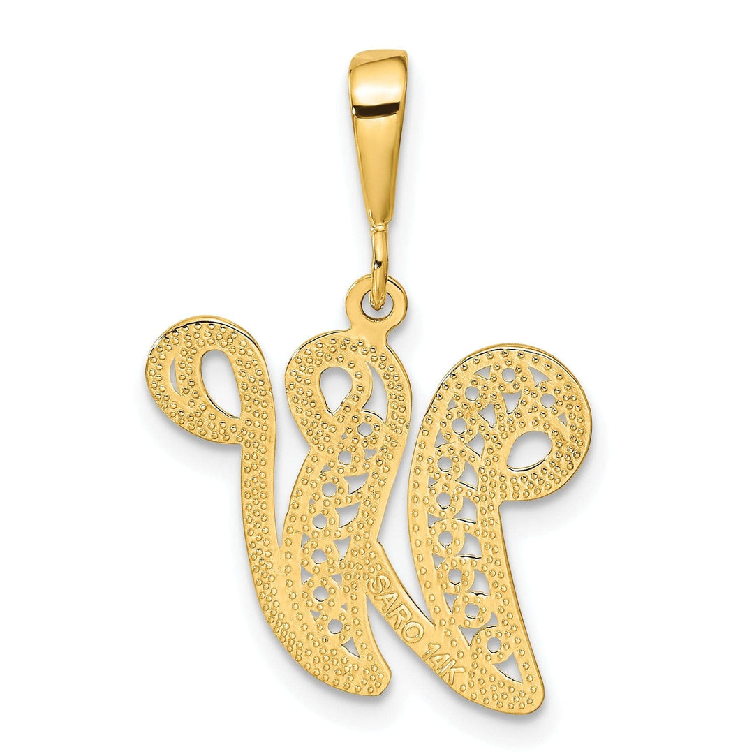 Lovely Rita's Pendants & Charms 14K Yellow GoldFancy Filigree Script Design Letter W Initial Pendant