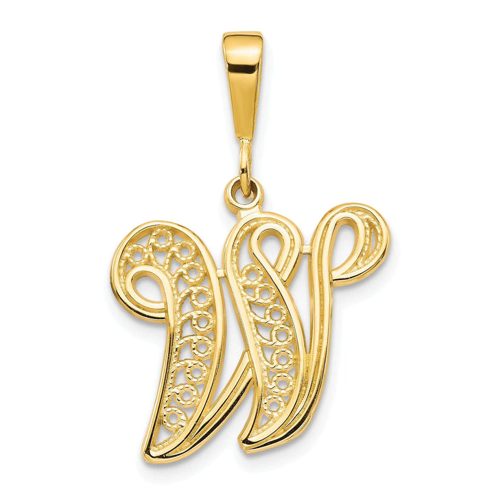 Lovely Rita's Pendants & Charms 14K Yellow GoldFancy Filigree Script Design Letter W Initial Pendant