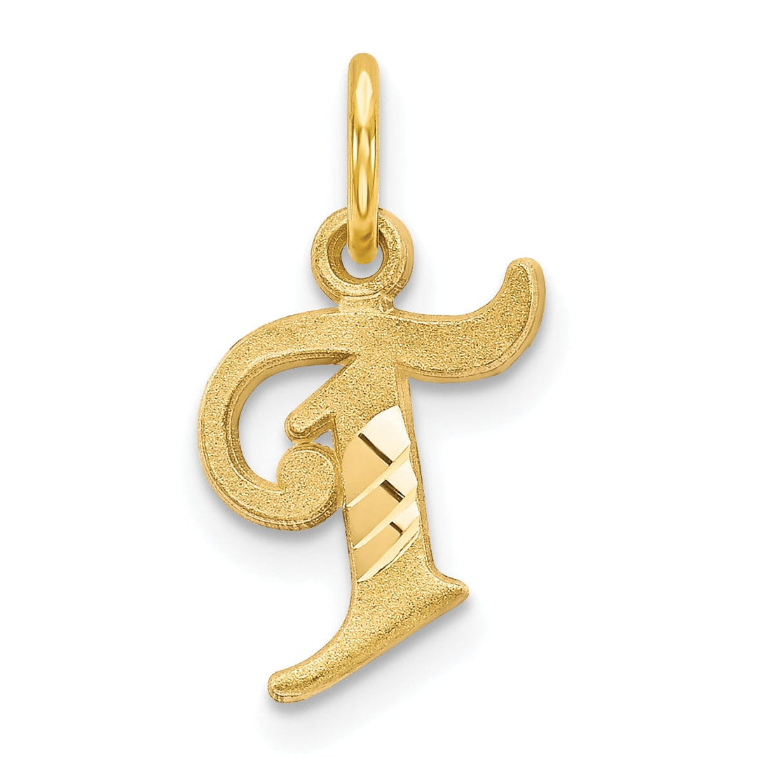 Lovely Rita's Pendants & Charms 14k Yellow GoldSmall Script Design Letter T Initial Charm Pendant