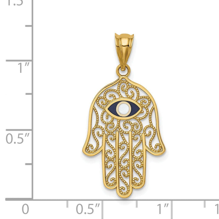 Lovely Rita's Pendants & Charms 14K Yellow Golid Polished Texture Enameled Finish Hamsa Pendant