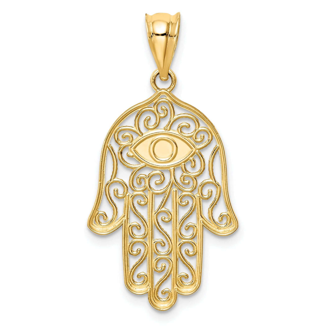 Lovely Rita's Pendants & Charms 14K Yellow Golid Polished Texture Enameled Finish Hamsa Pendant