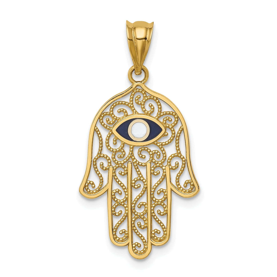 Lovely Rita's Pendants & Charms 14K Yellow Golid Polished Texture Enameled Finish Hamsa Pendant