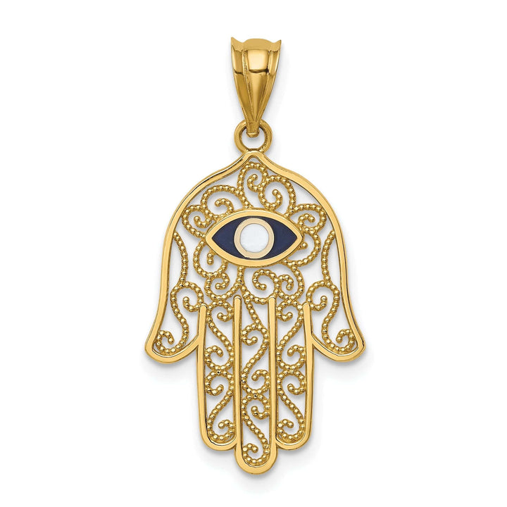 Lovely Rita's Pendants & Charms 14K Yellow Golid Polished Texture Enameled Finish Hamsa Pendant