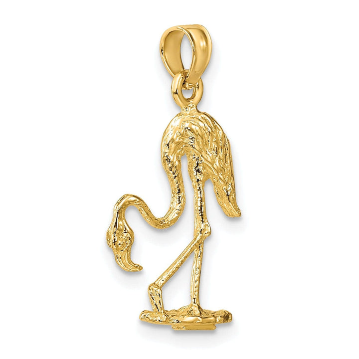 Lovely Rita's Pendants & Charms 14K Yellow Golod Polished Textured Finish 3-Dimensional Flamingo Standing Charm Pendant