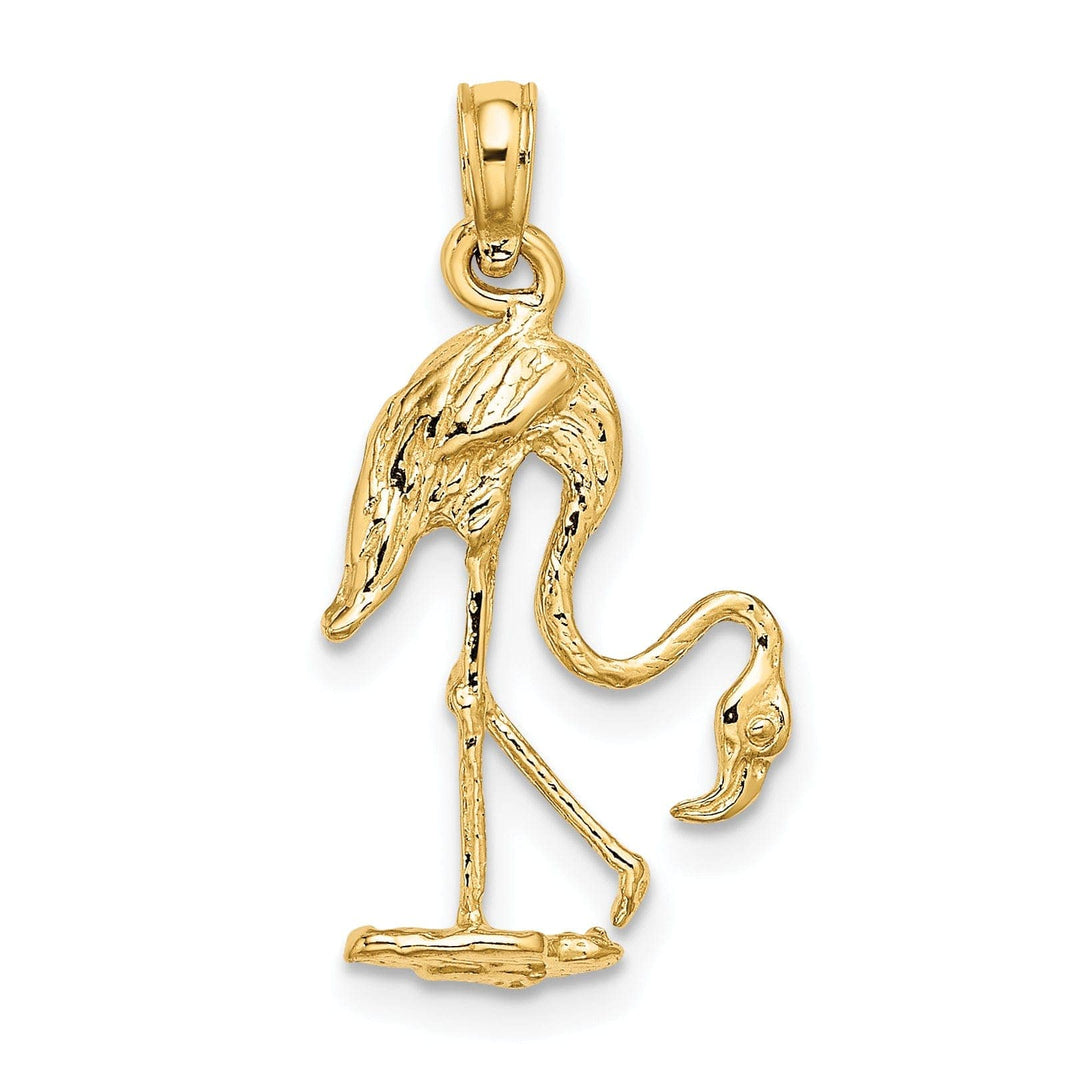 Lovely Rita's Pendants & Charms 14K Yellow Golod Polished Textured Finish 3-Dimensional Flamingo Standing Charm Pendant