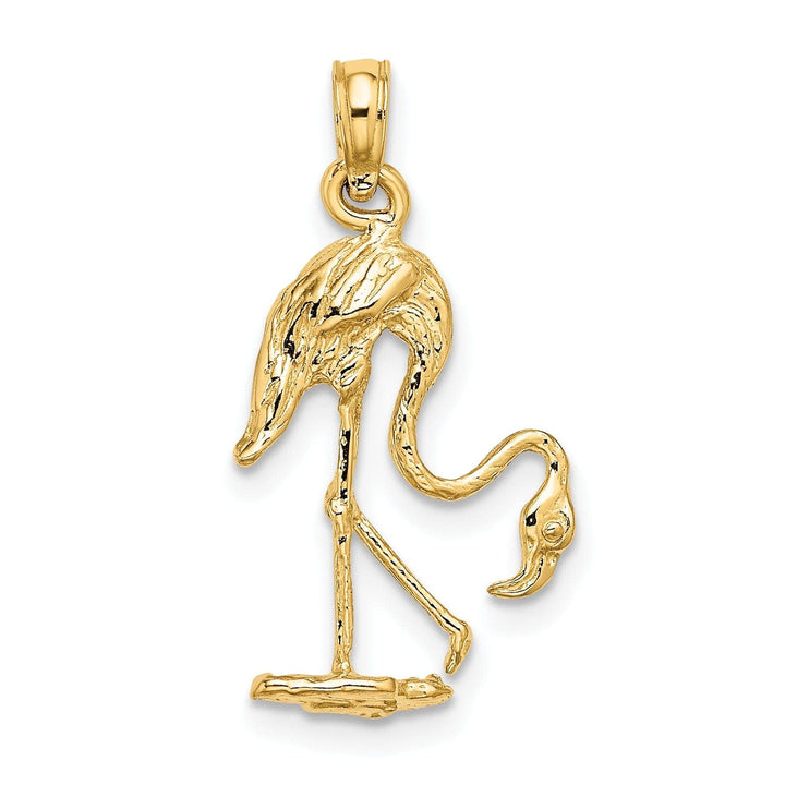 Lovely Rita's Pendants & Charms 14K Yellow Golod Polished Textured Finish 3-Dimensional Flamingo Standing Charm Pendant