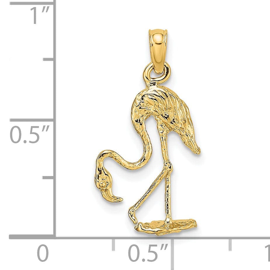 Lovely Rita's Pendants & Charms 14K Yellow Golod Polished Textured Finish 3-Dimensional Flamingo Standing Charm Pendant