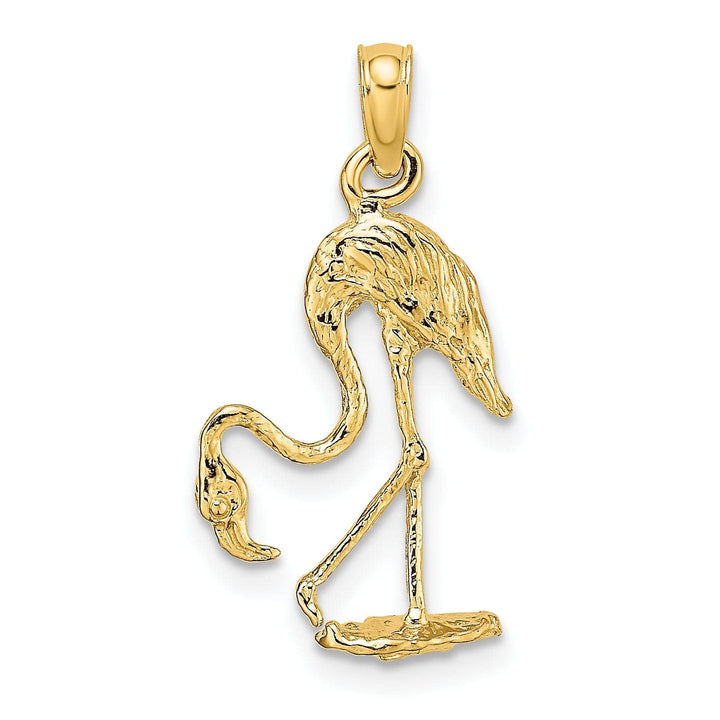 Lovely Rita's Pendants & Charms 14K Yellow Golod Polished Textured Finish 3-Dimensional Flamingo Standing Charm Pendant