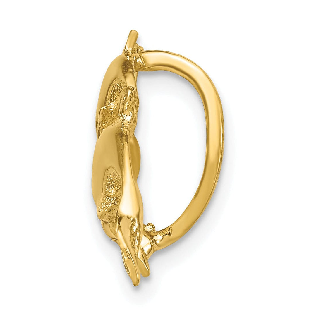 Lovely Rita's Pendants & Charms 14k Yellow Golod Texture Polished Finish 4- Dolphins Swimming Design Slide Pendant. Fits up to 6mm Omega