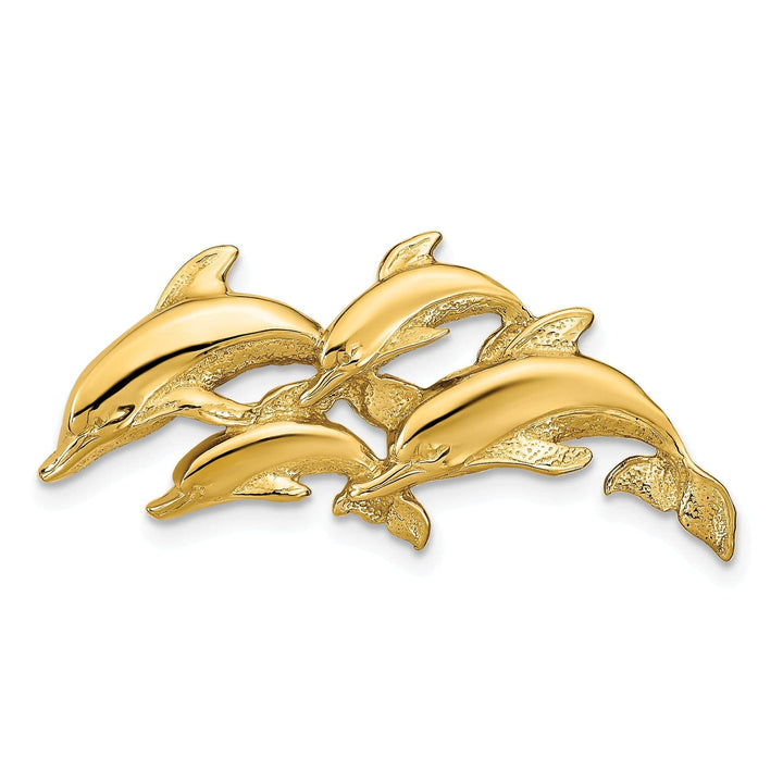 Lovely Rita's Pendants & Charms 14k Yellow Golod Texture Polished Finish 4- Dolphins Swimming Design Slide Pendant. Fits up to 6mm Omega