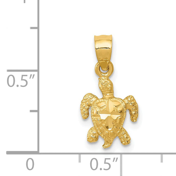 Lovely Rita's Pendants & Charms 14k Yellow Open Back Diamond-cut Casted Solid Polished Finish Gold Turtle Charm Pendant