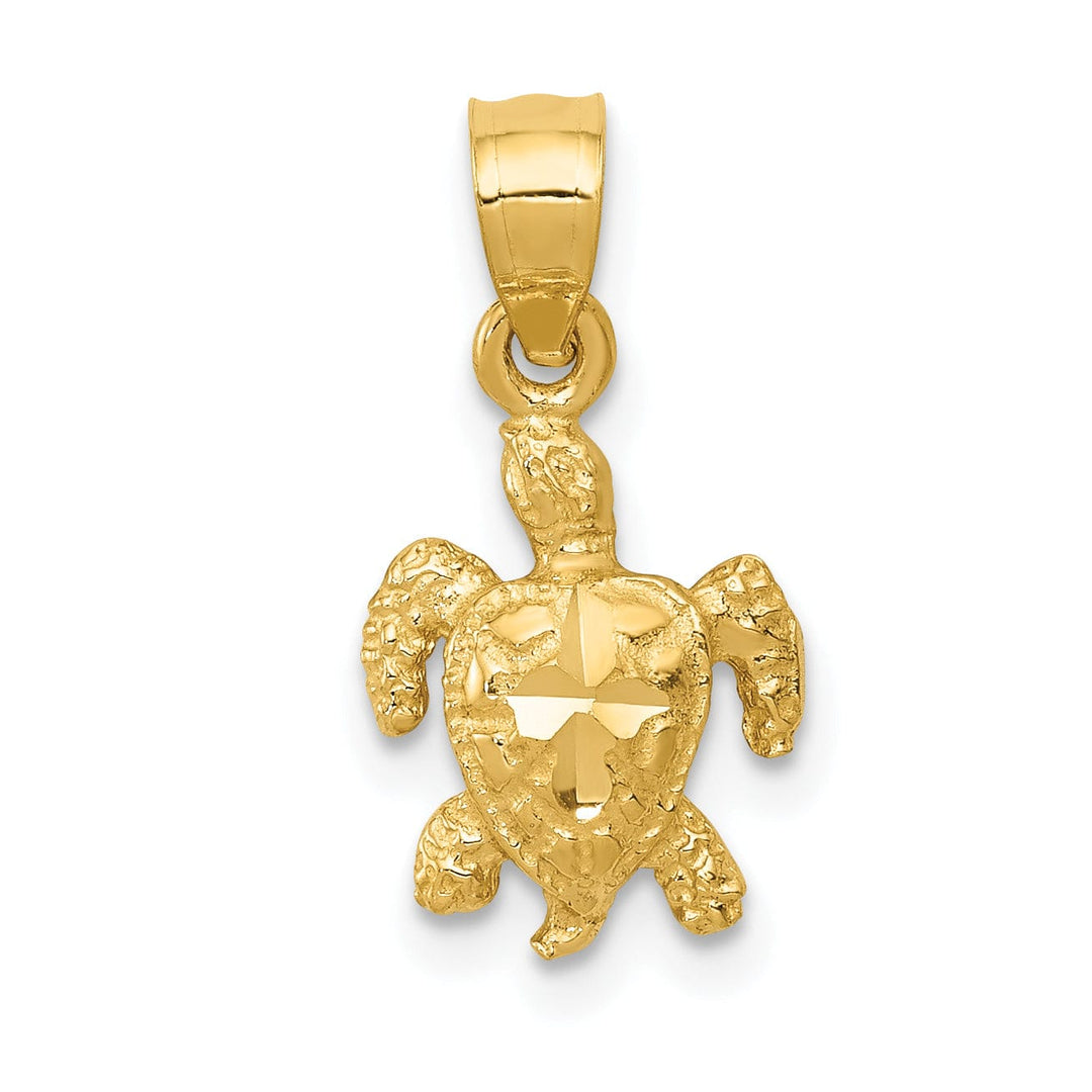 Lovely Rita's Pendants & Charms 14k Yellow Open Back Diamond-cut Casted Solid Polished Finish Gold Turtle Charm Pendant
