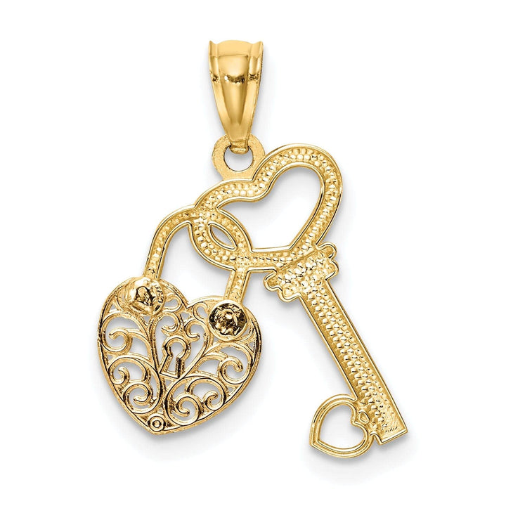 Lovely Rita's Pendants & Charms 14K Yellow Rose Gold Filigree Heart Lock Design and Key Charm Pendant