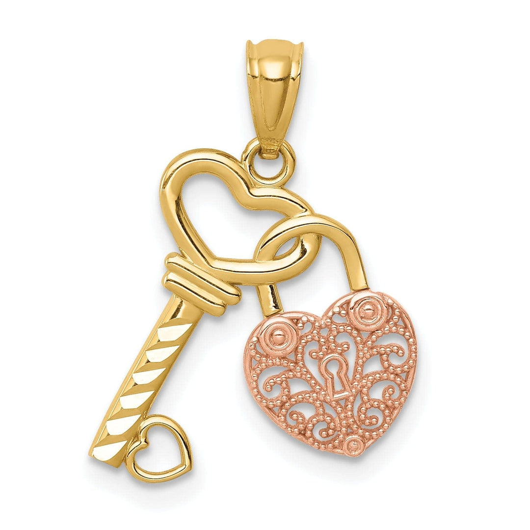 Lovely Rita's Pendants & Charms 14K Yellow Rose Gold Filigree Heart Lock Design and Key Charm Pendant