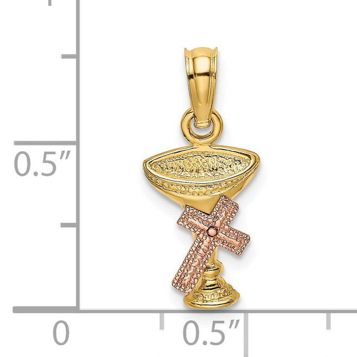 Lovely Rita's Pendants & Charms 14K Yellow Rose Gold Holy Chalice Communion Cup with Cross Pendant