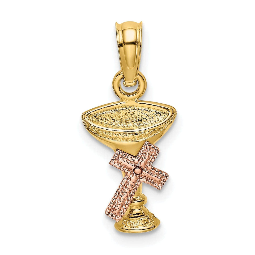 Lovely Rita's Pendants & Charms 14K Yellow Rose Gold Holy Chalice Communion Cup with Cross Pendant