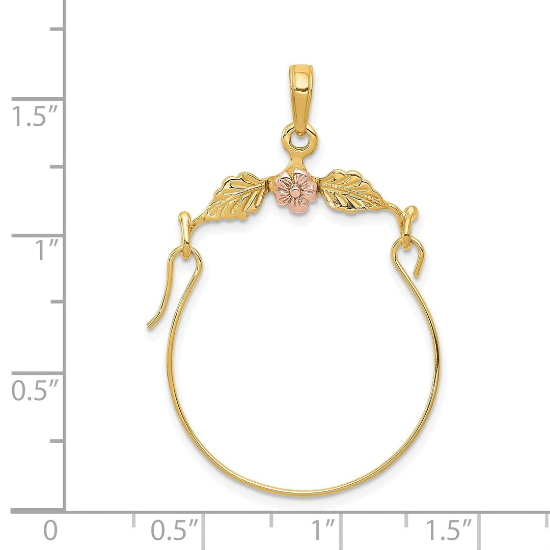 Lovely Rita's Pendants & Charms 14k Yellow Rose Gold Leaves Plumeria Flower Charm Holder Pendant