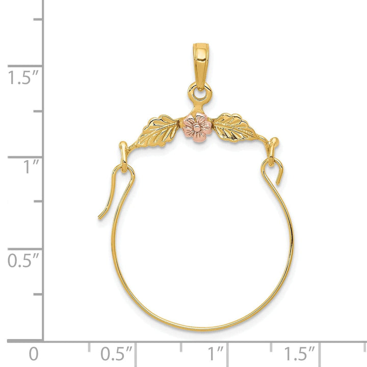 Lovely Rita's Pendants & Charms 14k Yellow Rose Gold Leaves Plumeria Flower Charm Holder Pendant