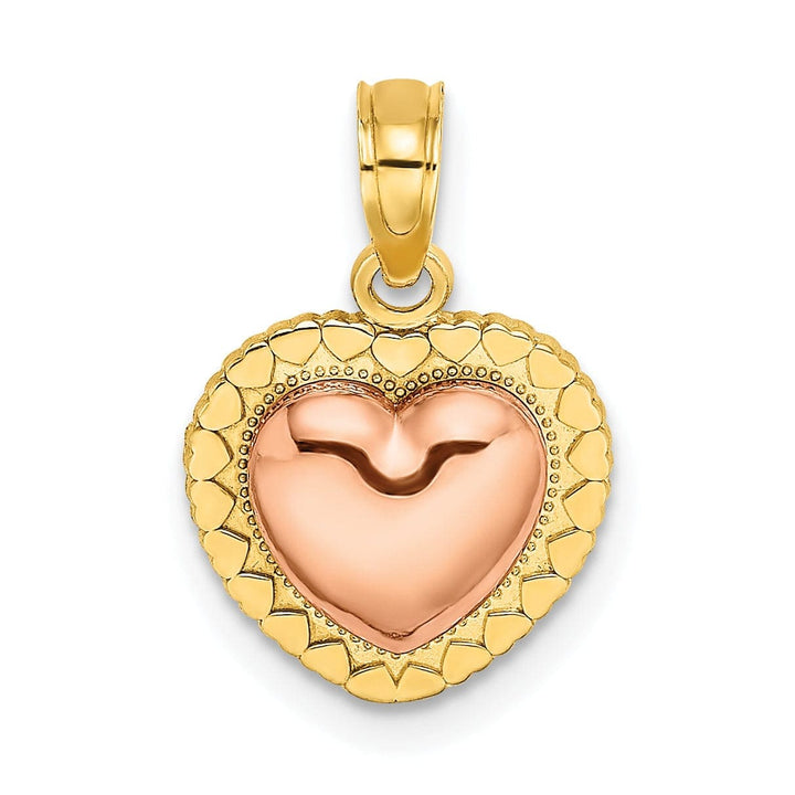 Lovely Rita's Pendants & Charms 14k Yellow Rose Gold Open Back Polished Finish Beaded Heart Design Charm Pendant