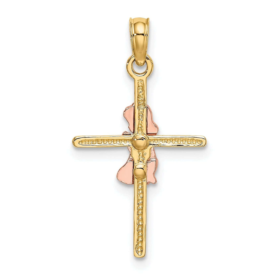Lovely Rita's Pendants & Charms 14k Yellow Rose Gold Polish 2-D Concave Praying Girl on Cross Pendant