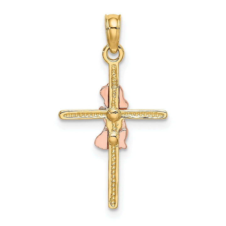 Lovely Rita's Pendants & Charms 14k Yellow Rose Gold Polish 2-D Concave Praying Girl on Cross Pendant