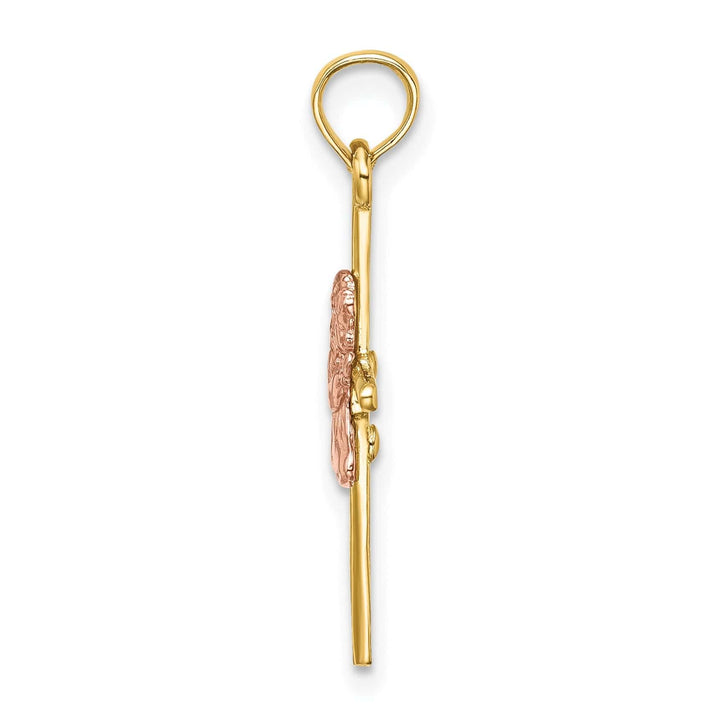 Lovely Rita's Pendants & Charms 14k Yellow Rose Gold Polish 2-D Concave Praying Girl on Cross Pendant
