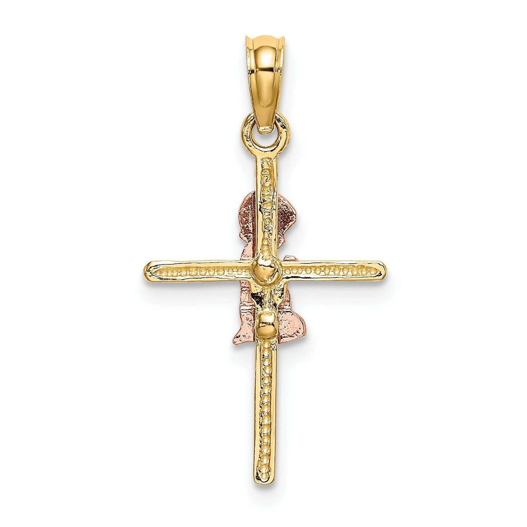 Lovely Rita's Pendants & Charms 14k Yellow Rose Gold Polished 2-D Concave Praying Boy on Cross Pendant
