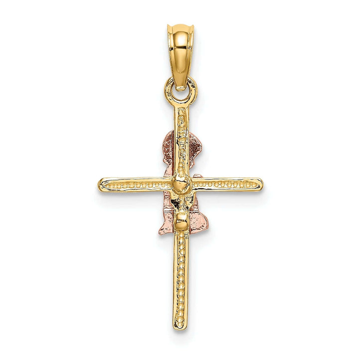 Lovely Rita's Pendants & Charms 14k Yellow Rose Gold Polished 2-D Concave Praying Boy on Cross Pendant