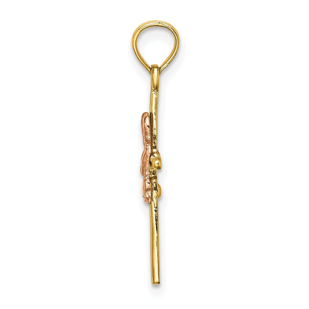 Lovely Rita's Pendants & Charms 14k Yellow Rose Gold Polished 2-D Concave Praying Boy on Cross Pendant