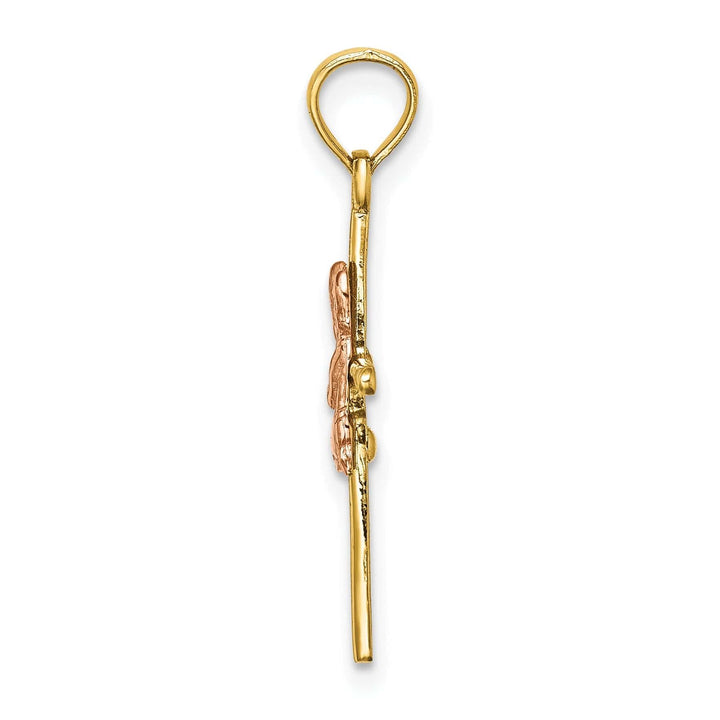 Lovely Rita's Pendants & Charms 14k Yellow Rose Gold Polished 2-D Concave Praying Boy on Cross Pendant