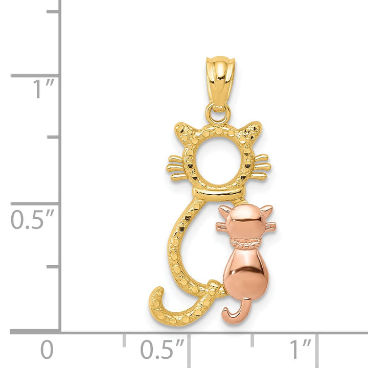 Lovely Rita's Pendants & Charms 14k Yellow Rose Gold Polished Diamond Cut Polished Finish Concave Shape 2-Cats Sitting Design Charm Pendant