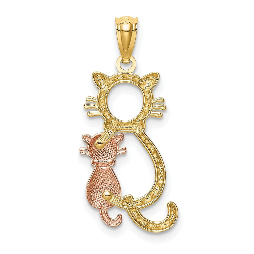 Lovely Rita's Pendants & Charms 14k Yellow Rose Gold Polished Diamond Cut Polished Finish Concave Shape 2-Cats Sitting Design Charm Pendant