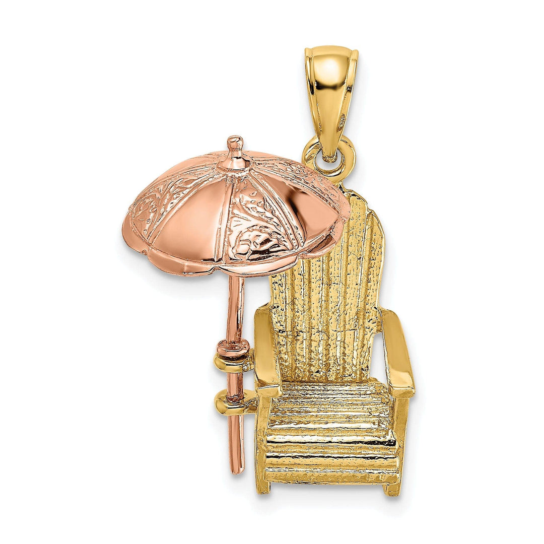 Lovely Rita's Pendants & Charms 14K Yellow, Rose Gold Polished Finish 3-Dimensional Beach Chair with Umbrella Charm Pendant