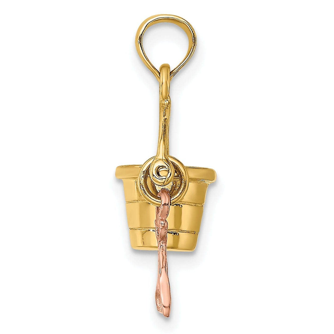 Lovely Rita's Pendants & Charms 14k Yellow, Rose Gold Polished Finish 3-Dimensional Moveable Beach Pail with Shovel Charm Pendant